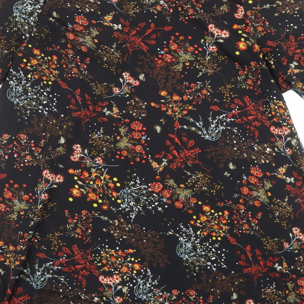 Boohoo Womens Black Floral Polyester A-Line  Size 14  Round Neck