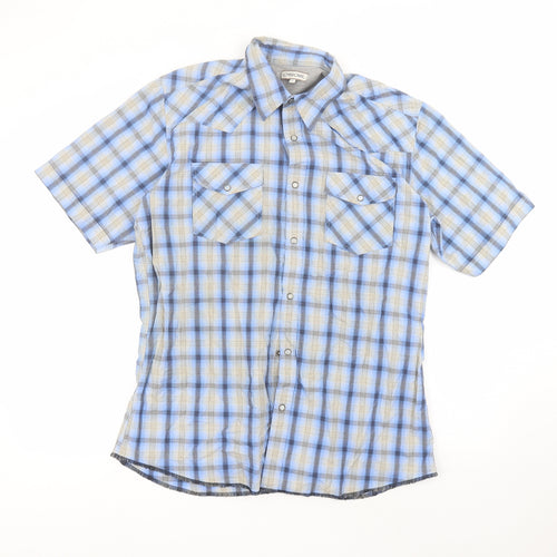 Cherokee Womens Blue  Cotton Basic Button-Up Size L Collared