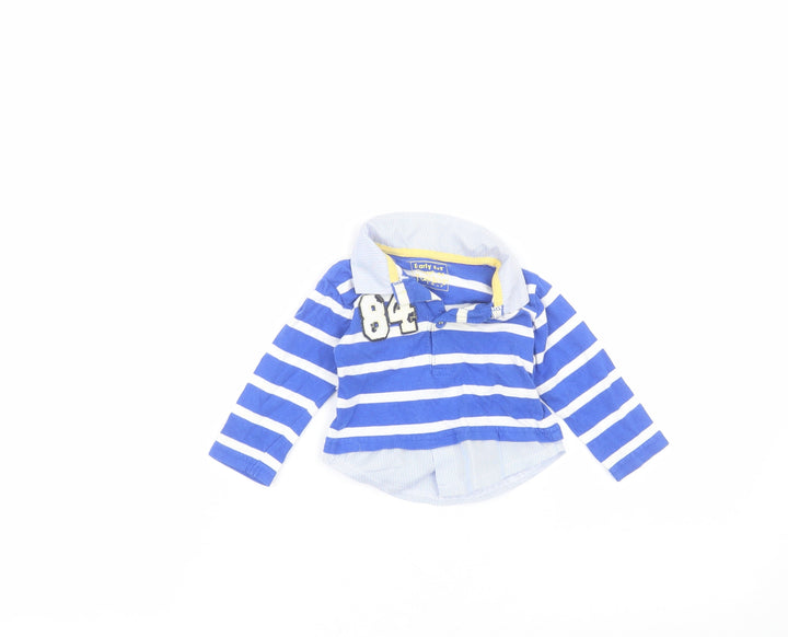 Earlydays Baby Blue Striped Cotton Basic Polo Size 0-3 Months Collared