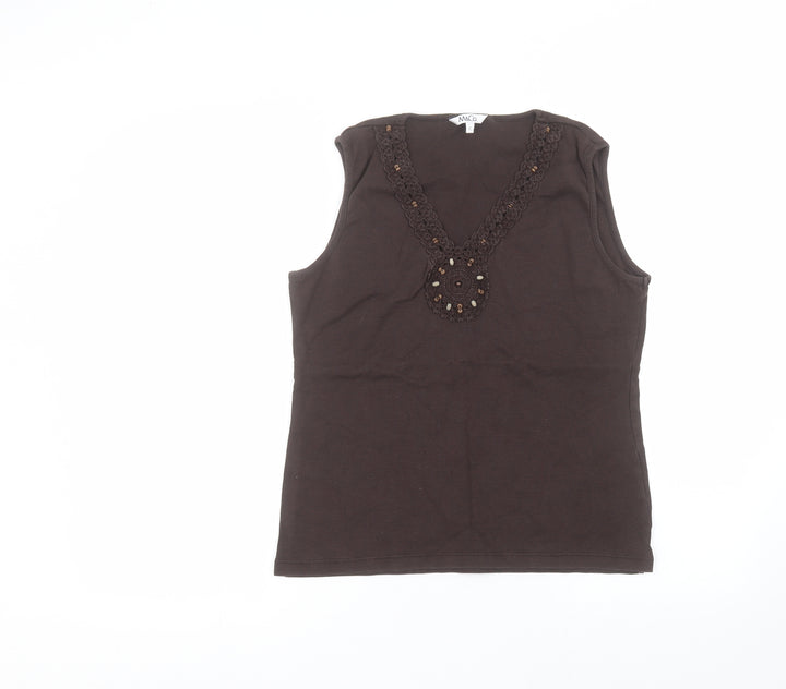 M&Co Womens Brown Cotton Basic T-Shirt Size XL Round Neck
