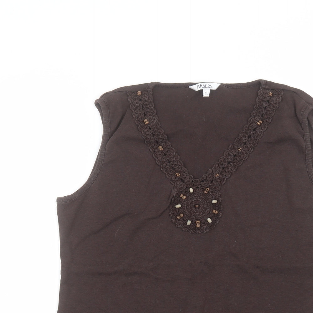 M&Co Womens Brown  Cotton Basic T-Shirt Size XL Round Neck