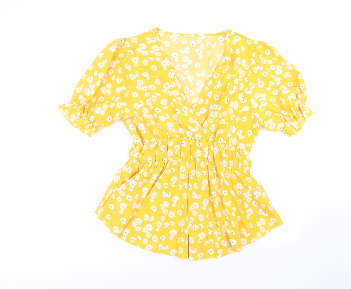 SheIn Womens Yellow Floral Polyester Basic Blouse Size XL Round Neck