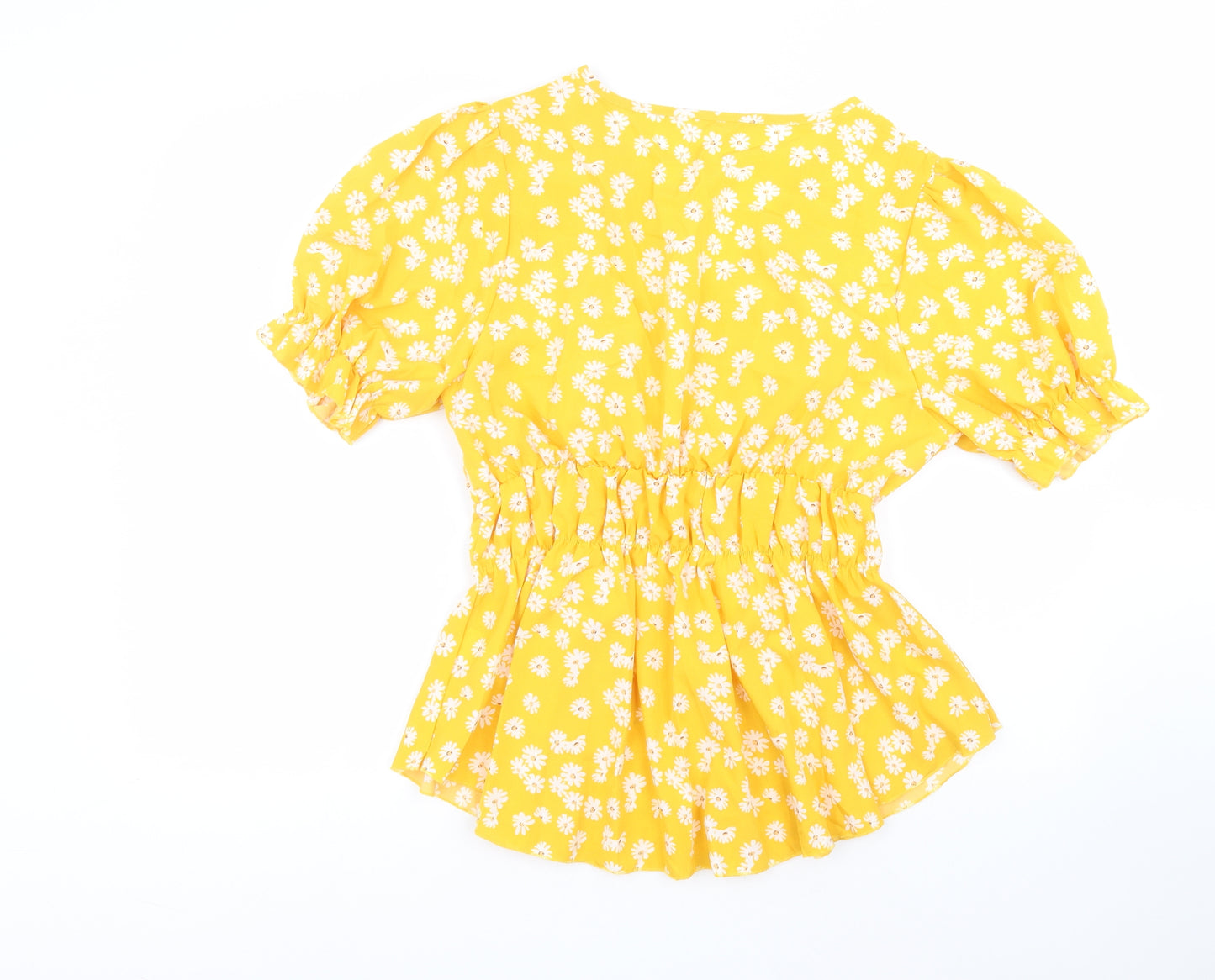SheIn Womens Yellow Floral Polyester Basic Blouse Size XL Round Neck