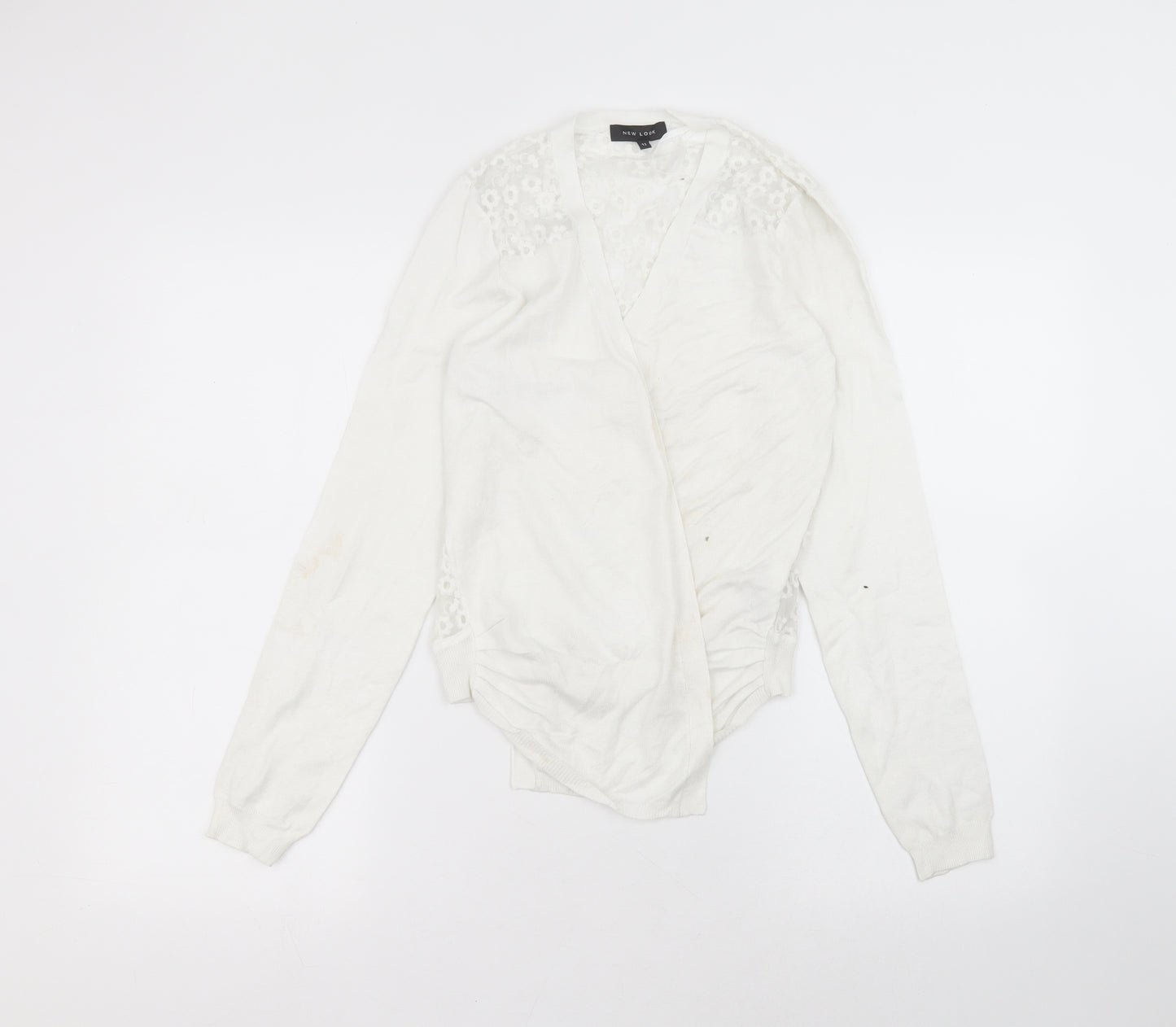 New Look Womens White Round Neck  Viscose Cardigan Jumper Size 12