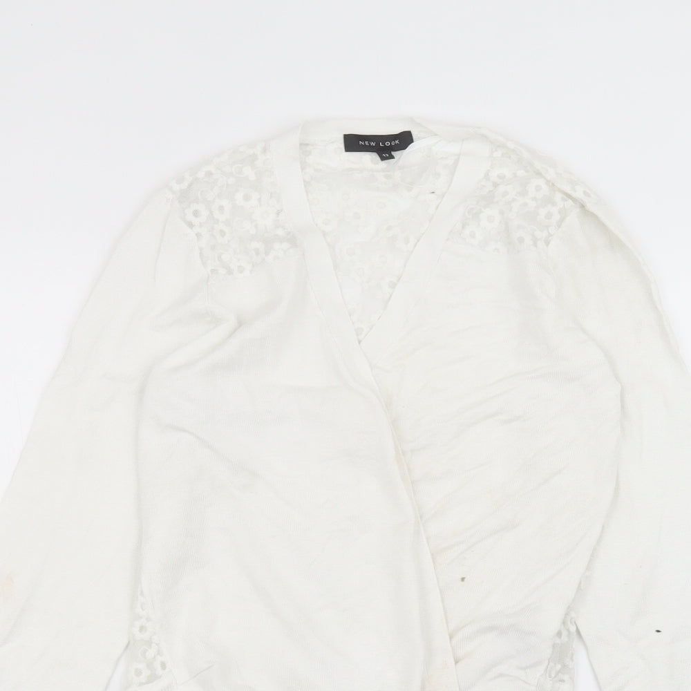 New Look Womens White Round Neck  Viscose Cardigan Jumper Size 12