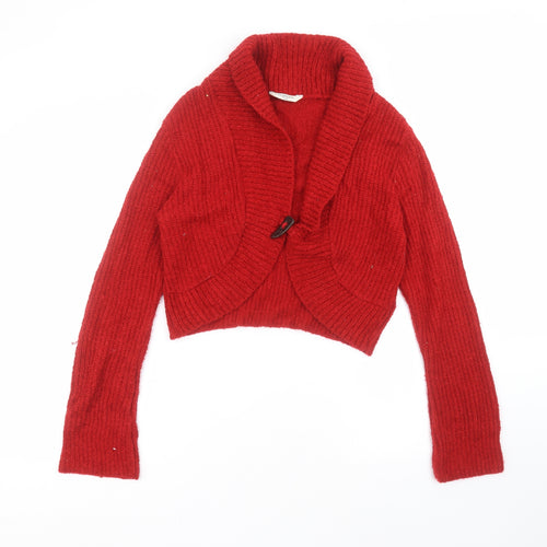 Editions Womens Red V-Neck  Acrylic Cardigan Jumper Size S