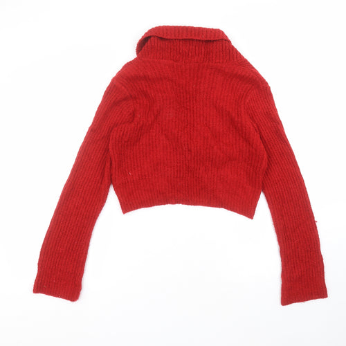 Editions Womens Red V-Neck  Acrylic Cardigan Jumper Size S