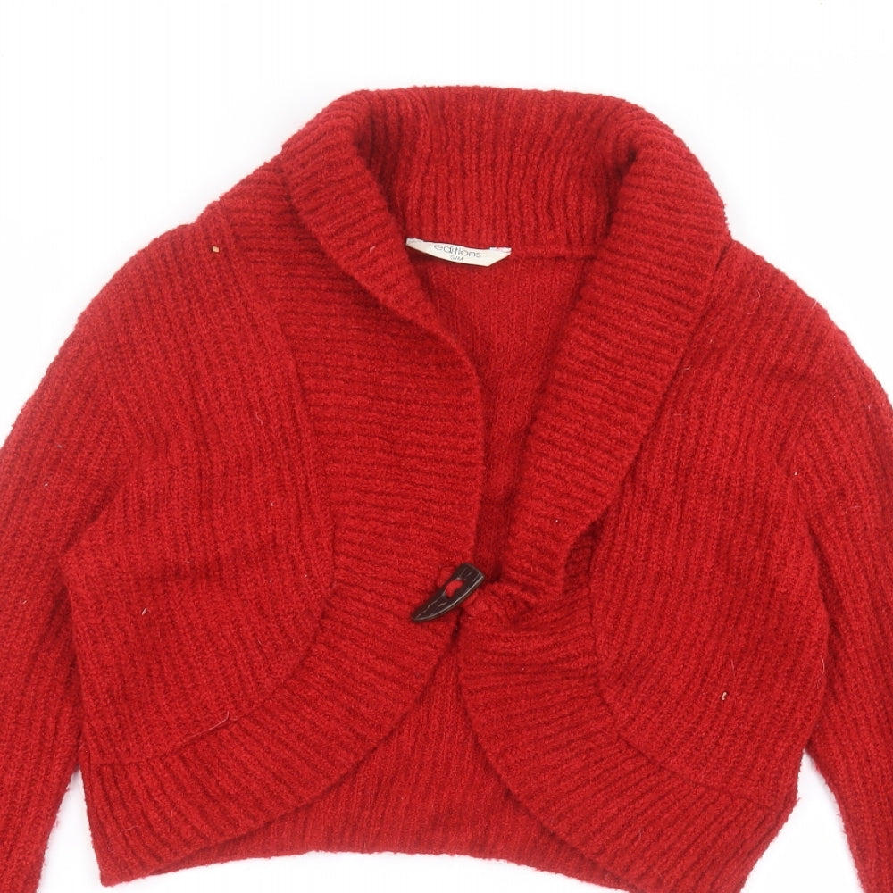 Editions Womens Red V-Neck  Acrylic Cardigan Jumper Size S