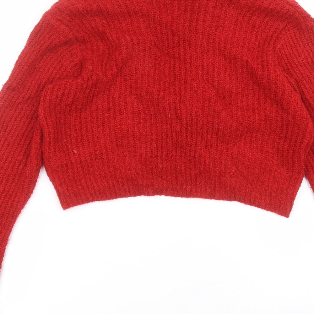 Editions Womens Red V-Neck  Acrylic Cardigan Jumper Size S