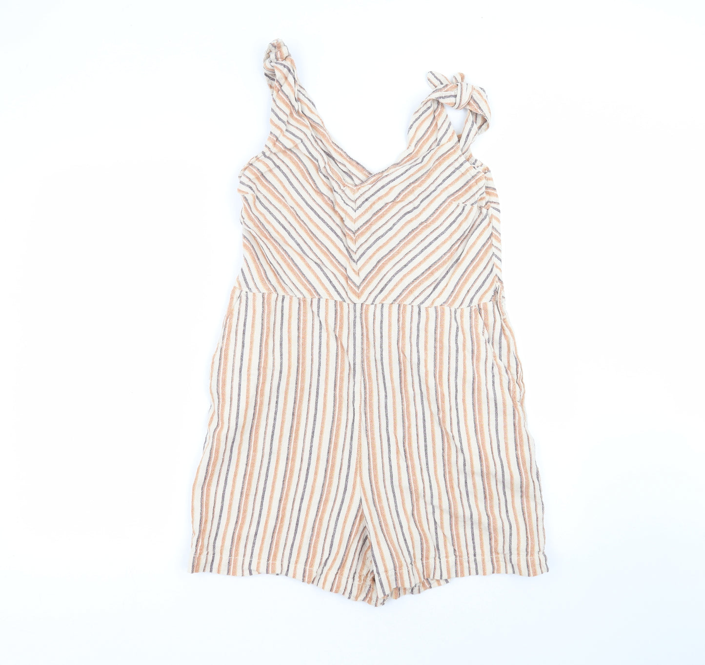 NEXT Womens White Striped Linen Playsuit One-Piece Size 14