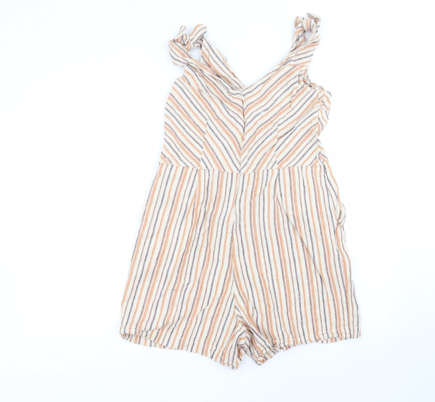 NEXT Womens White Striped Linen Playsuit One-Piece Size 14