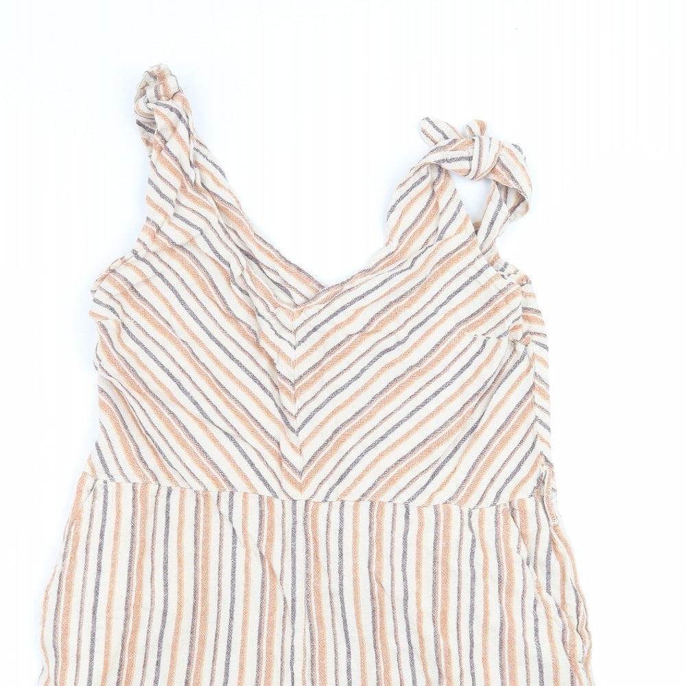 NEXT Womens White Striped Linen Playsuit One-Piece Size 14