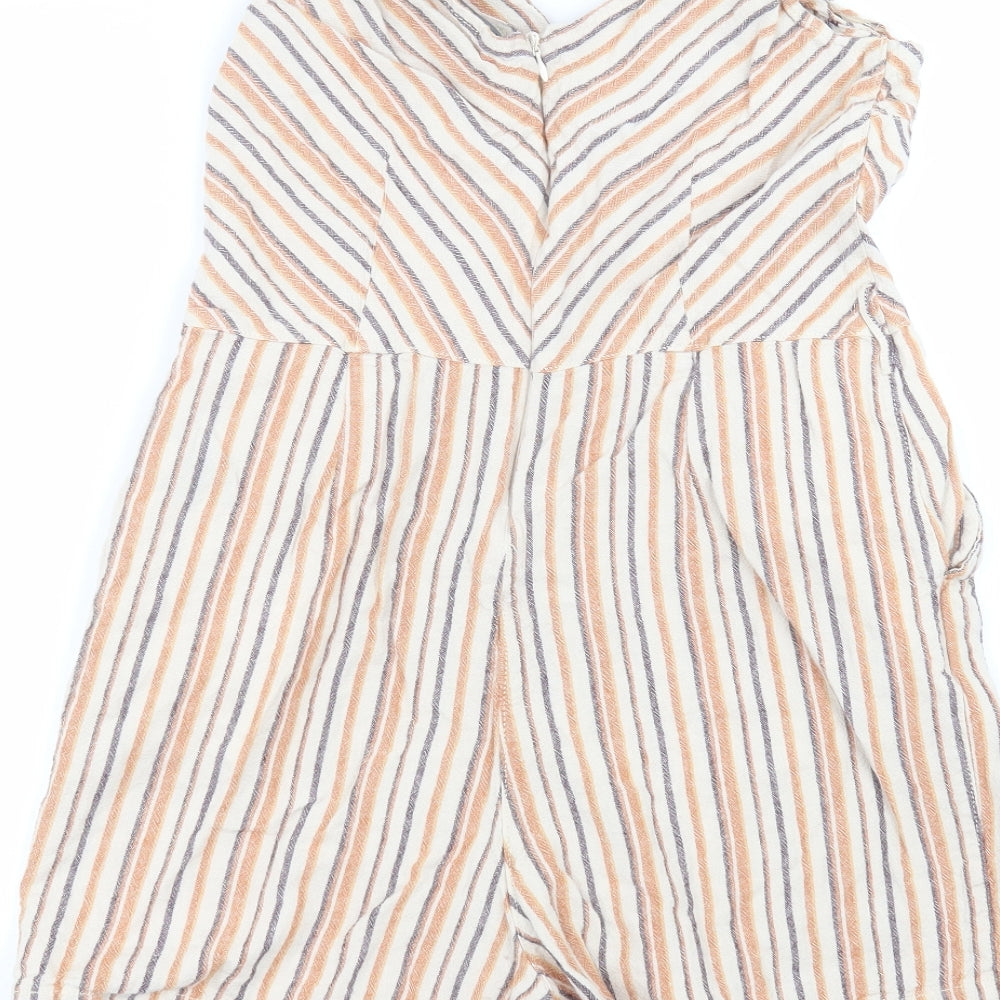 NEXT Womens White Striped Linen Playsuit One-Piece Size 14