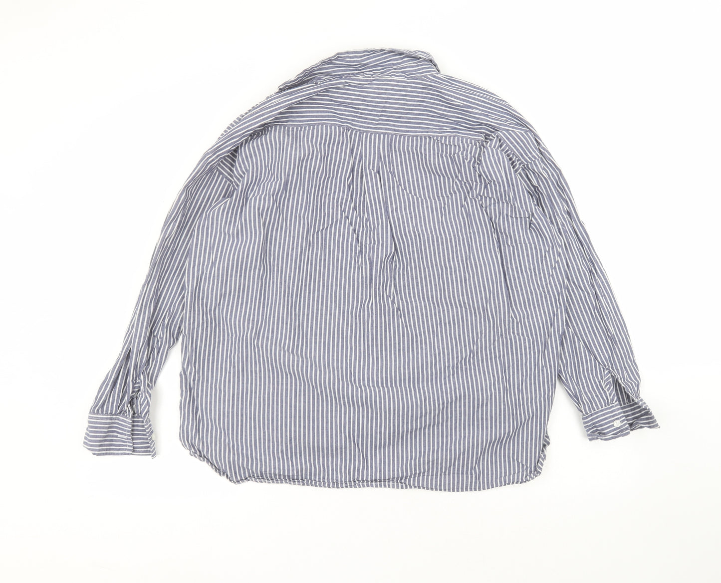 New Look Womens Blue Striped Cotton Basic Blouse Size 12 Collared