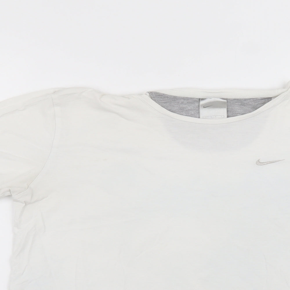 Nike Womens White  Viscose Basic T-Shirt Size 12 Round Neck