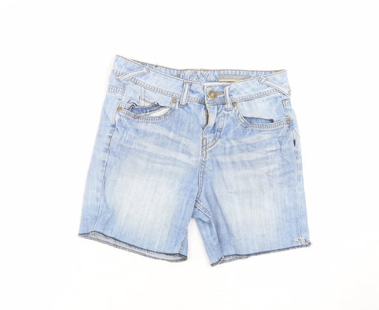 Front view of Yes Yes women’s blue cotton bermuda shorts, size UK 8, 6-inch leg regular