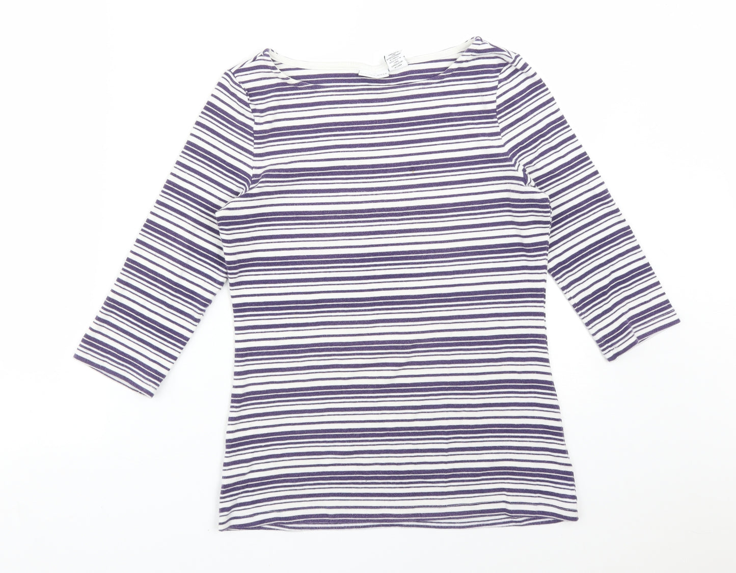 TABITHA WEBB Womens Multicoloured Striped Cotton Basic T-Shirt Size M Boat Neck
