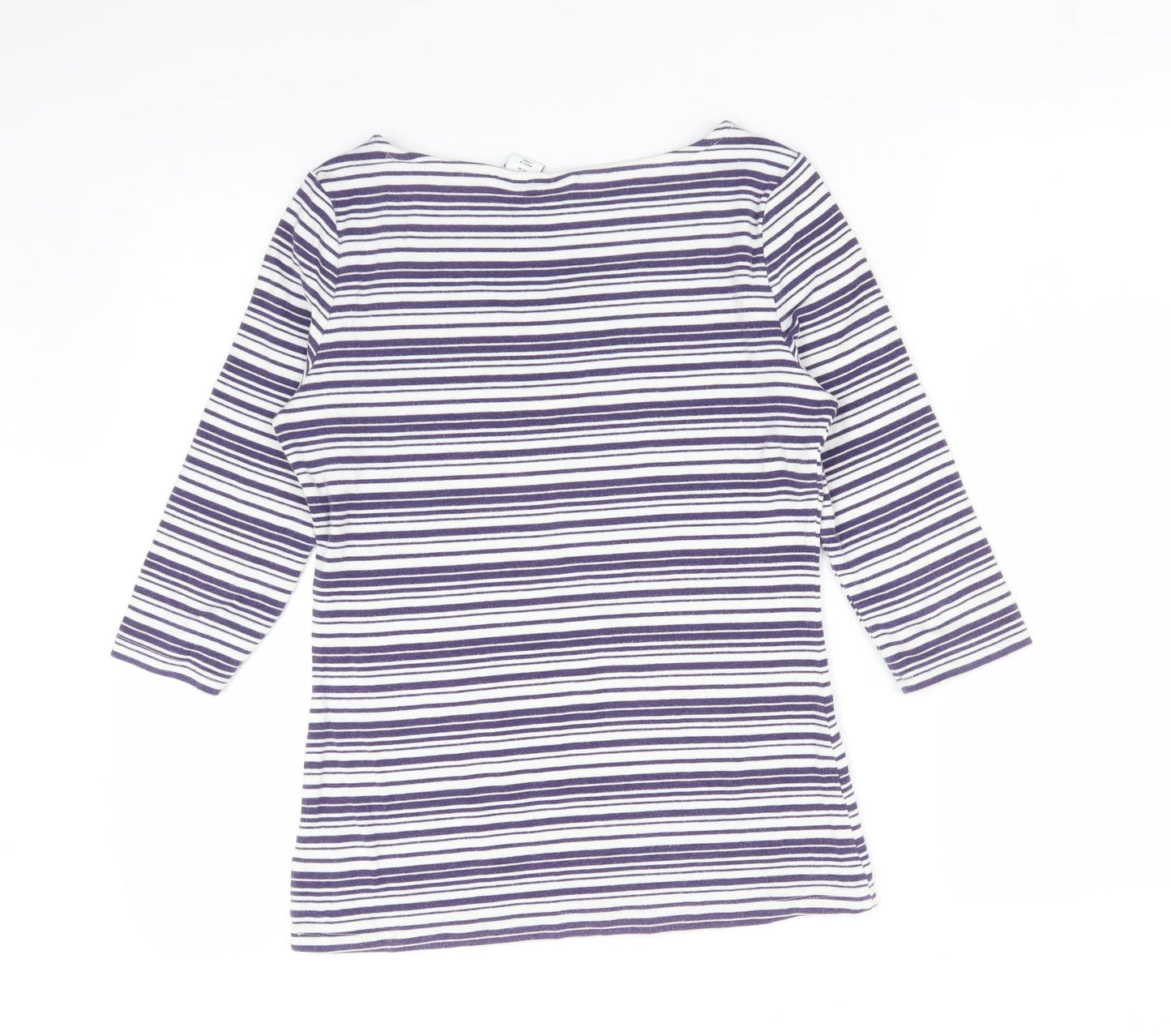 TABITHA WEBB Womens Multicoloured Striped Cotton Basic T-Shirt Size M Boat Neck