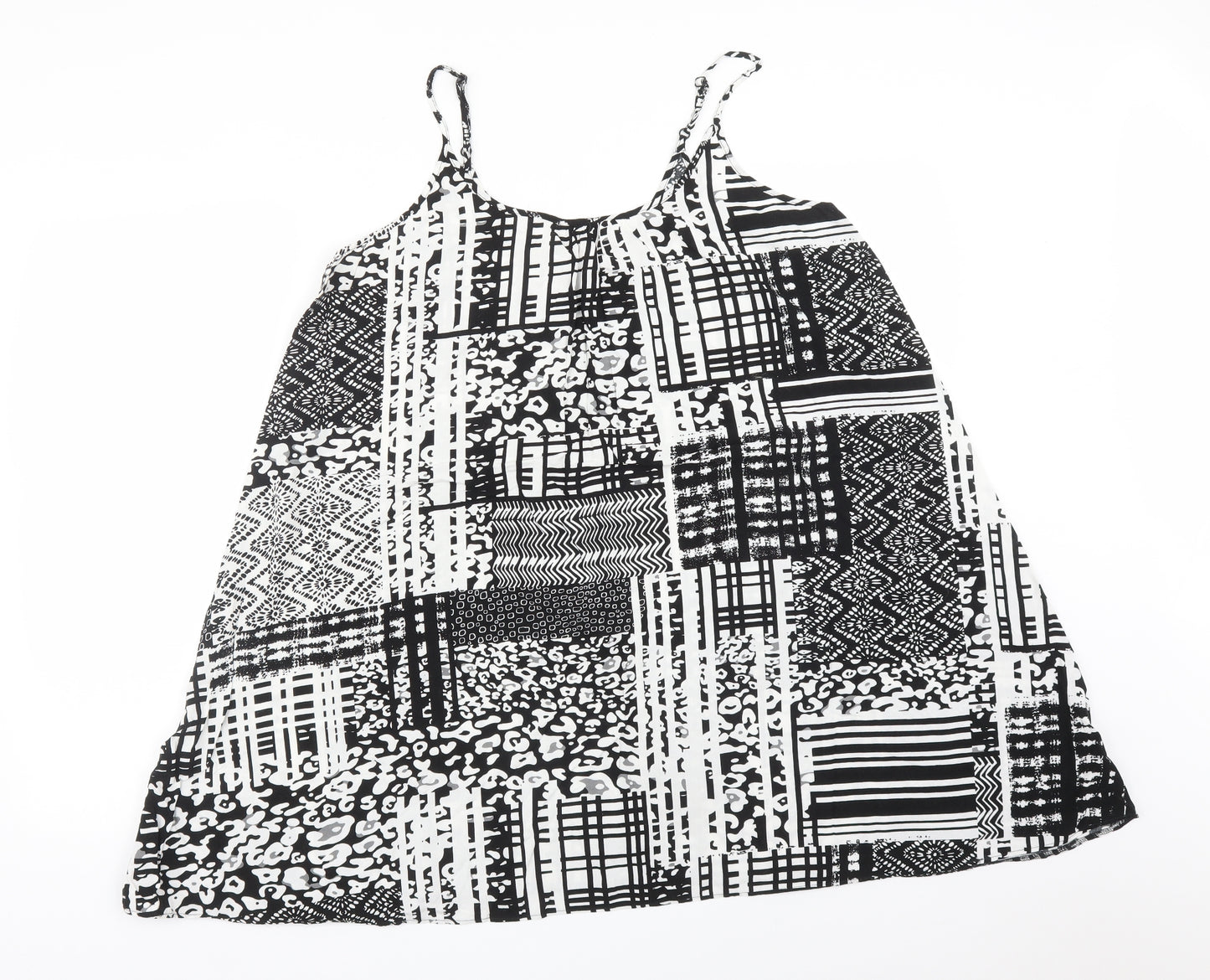 Papaya Womens Multicoloured Geometric Viscose Basic T-Shirt Size L Round Neck