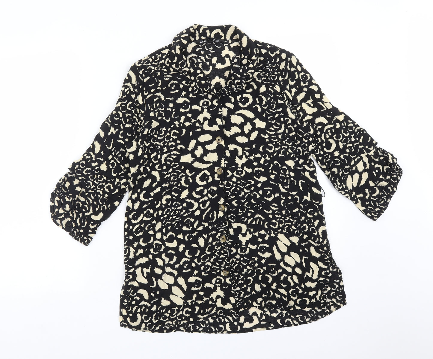 Zara Womens Multicoloured Animal Print Viscose Basic Button-Up Size XS Collared