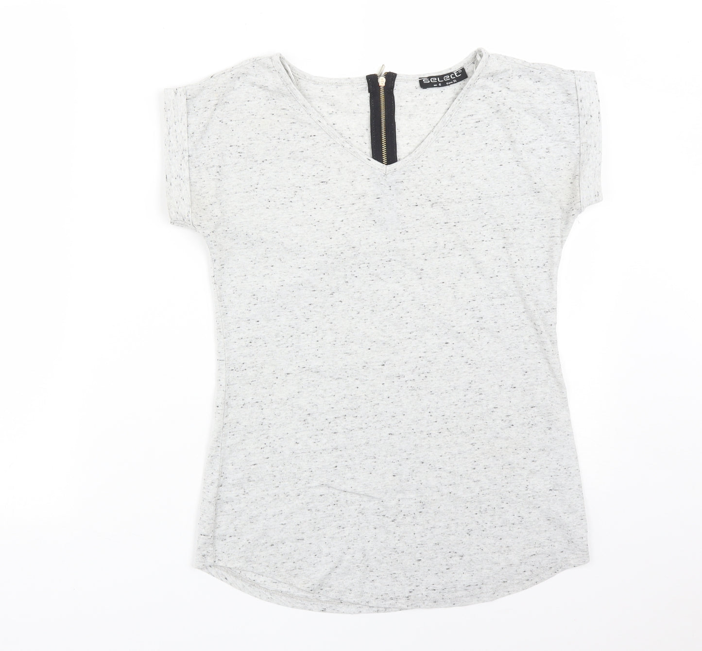 Select Womens Grey  Polyester Basic T-Shirt Size 6 V-Neck