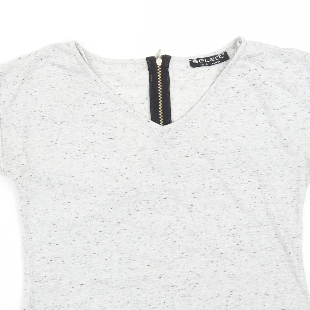Select Womens Grey  Polyester Basic T-Shirt Size 6 V-Neck