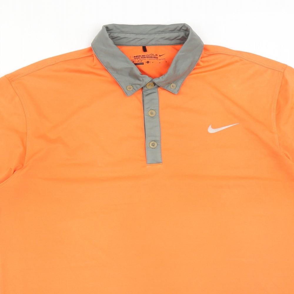 Nike Mens Orange  Polyester  Polo Size M Collared