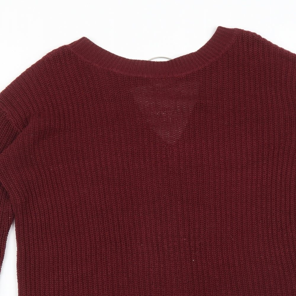 Brave Soul Womens Red  Acrylic Basic T-Shirt Size M Round Neck