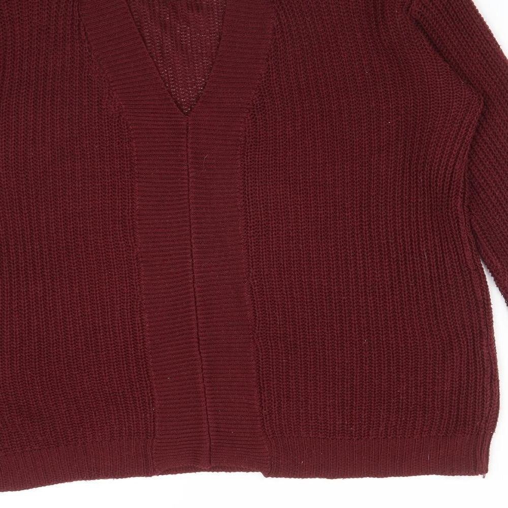 Brave Soul Womens Red  Acrylic Basic T-Shirt Size M Round Neck
