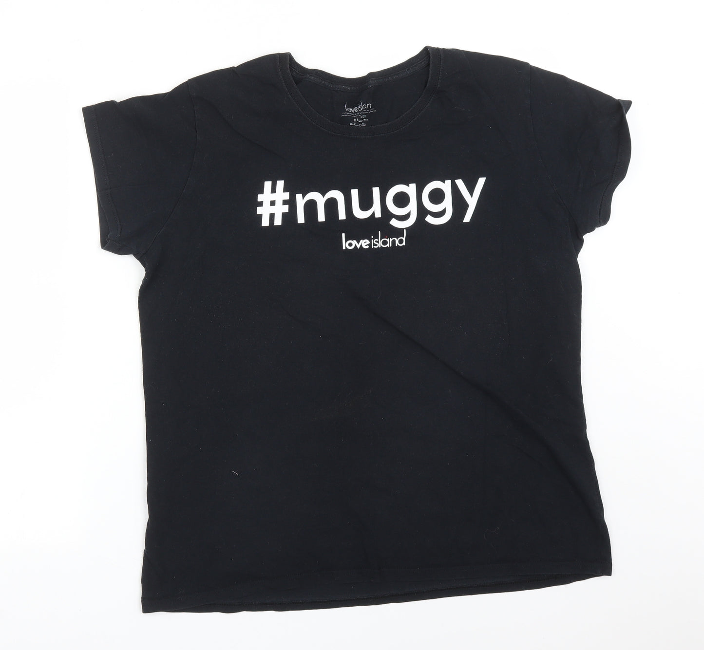 LOVE ISLAND Womens Black  Cotton Basic T-Shirt Size XL Round Neck - #muggy love island