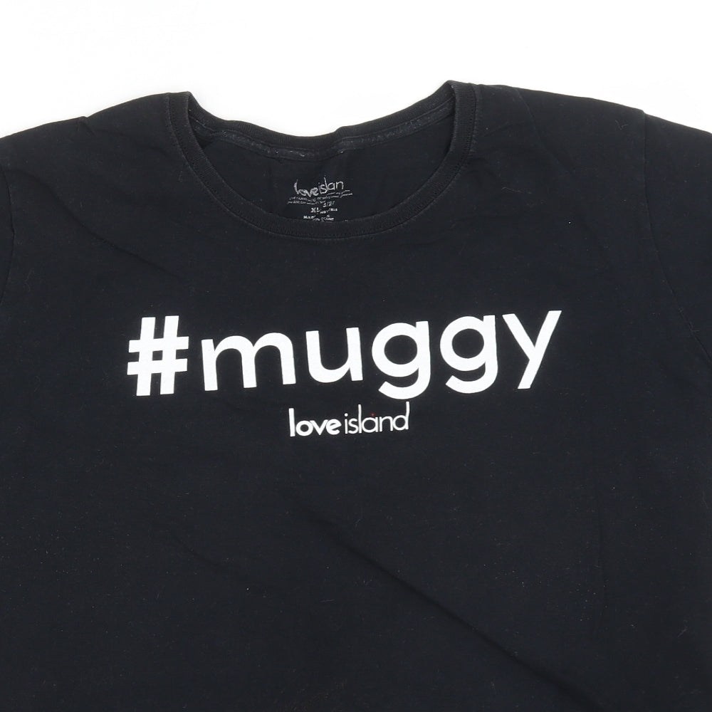 LOVE ISLAND Womens Black  Cotton Basic T-Shirt Size XL Round Neck - #muggy love island