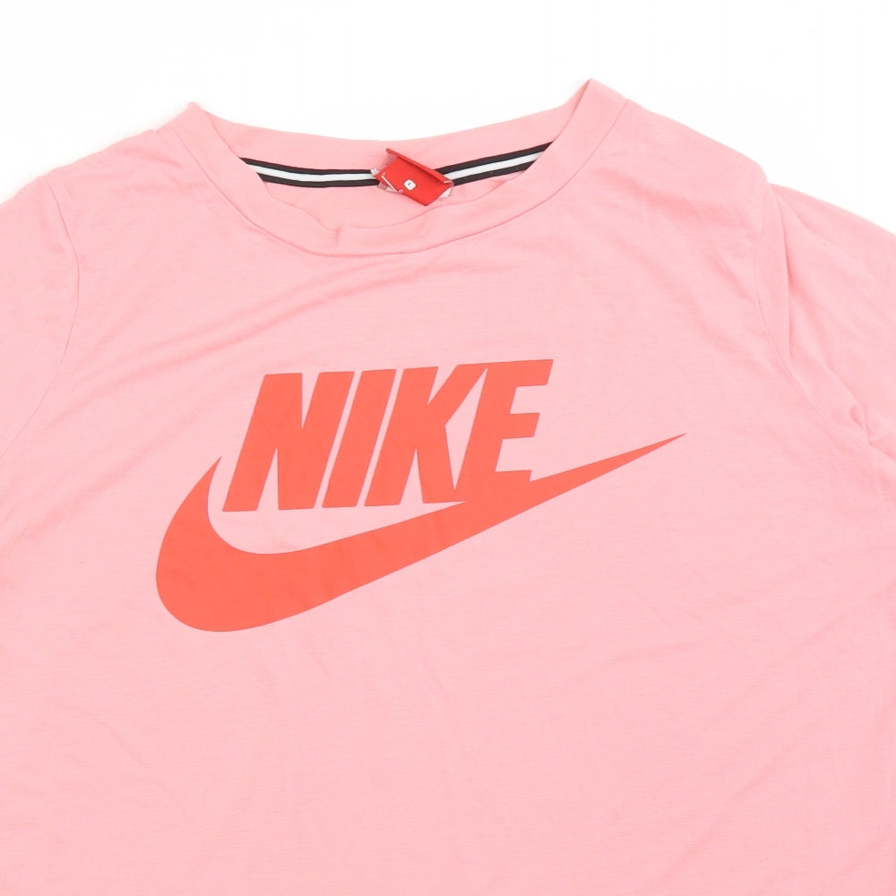 Nike Womens Pink  Polyester Basic T-Shirt Size L Crew Neck - NIKE TICK