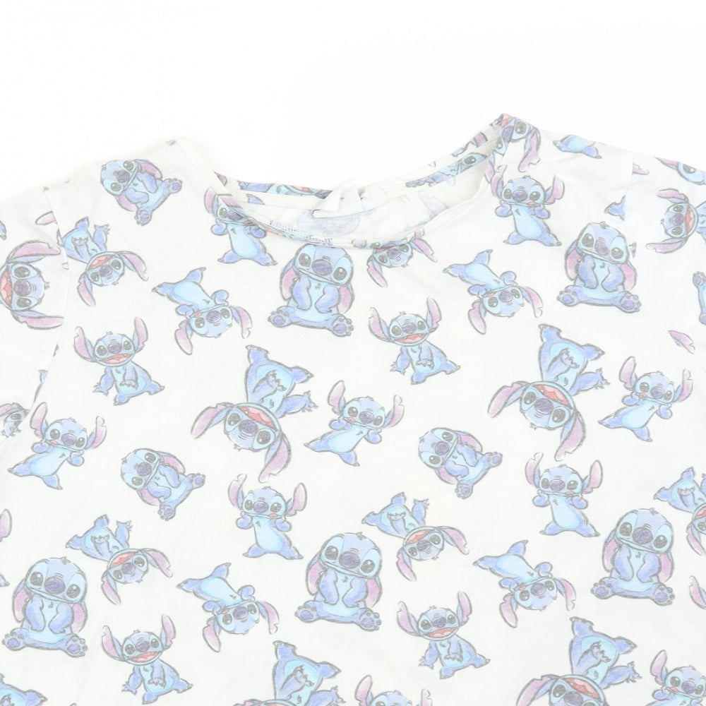 Disney Womens Multicoloured Animal Print Cotton Basic T-Shirt Size 16 Round Neck - STITCH