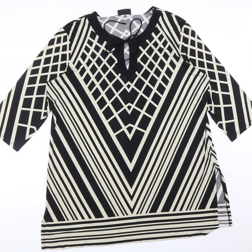 Wallis Womens Multicoloured Geometric Viscose Basic T-Shirt Size XL Round Neck