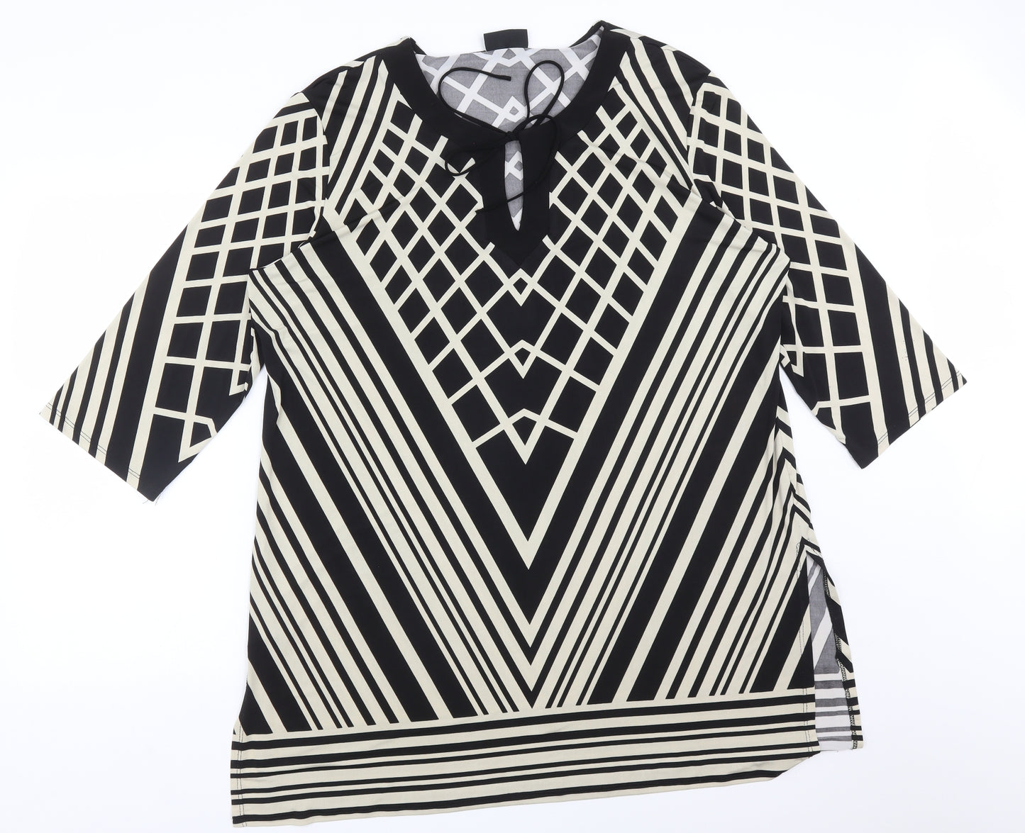 Wallis Womens Multicoloured Geometric Viscose Basic T-Shirt Size XL Round Neck