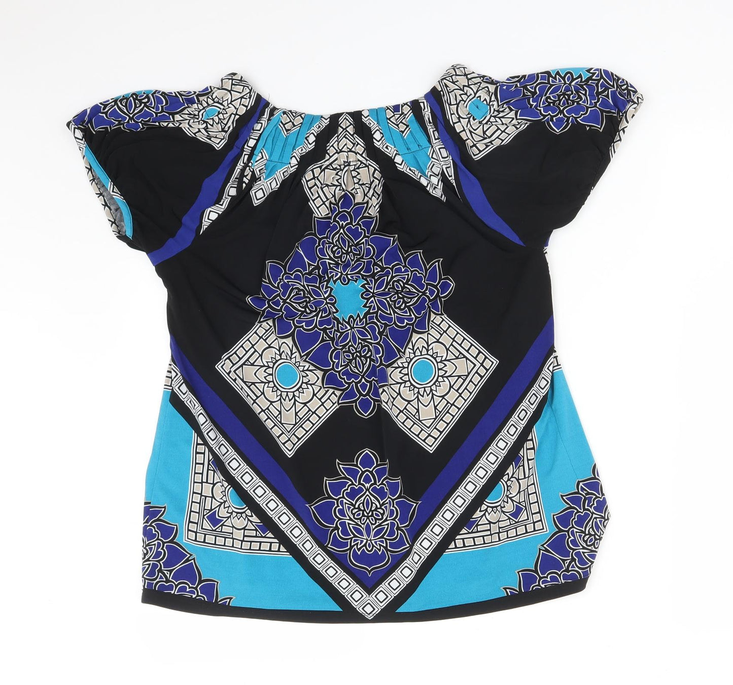 STYLE&CO Womens Multicoloured Geometric Polyester Basic T-Shirt Size L Round Neck