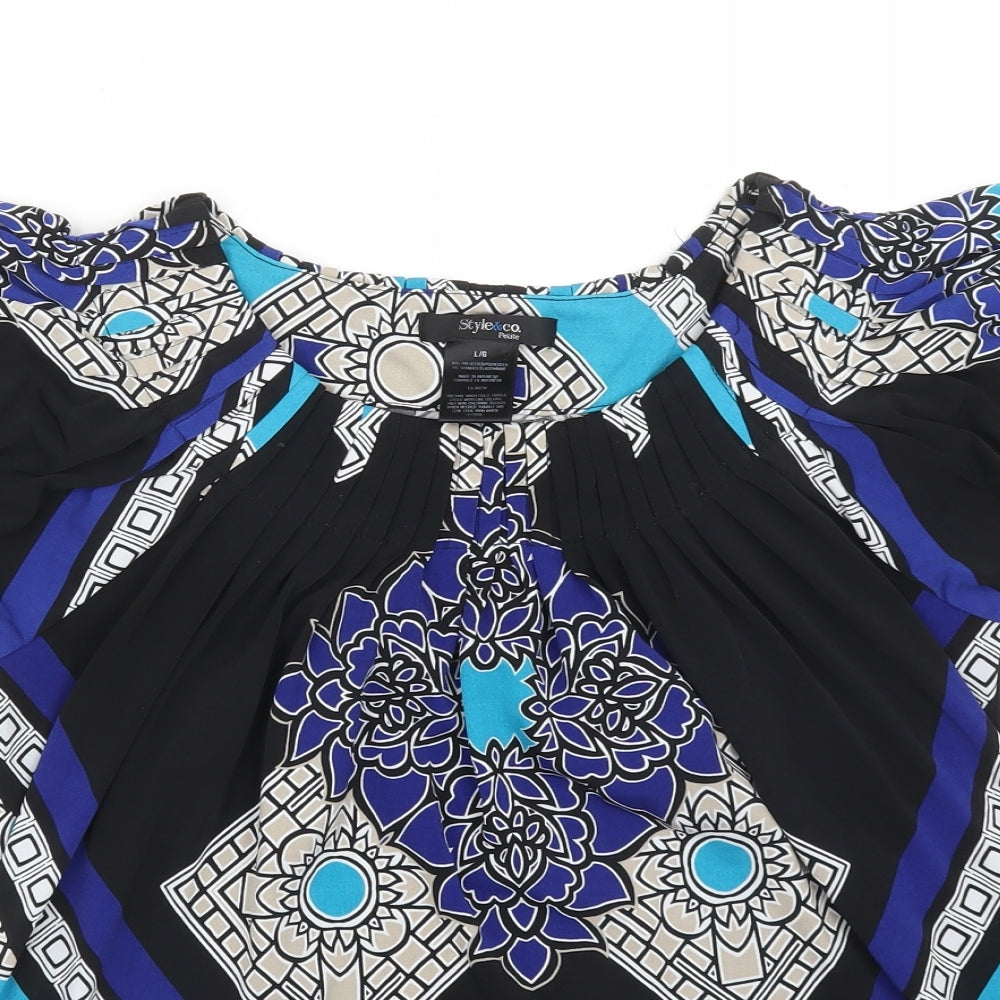 STYLE&CO Womens Multicoloured Geometric Polyester Basic T-Shirt Size L Round Neck