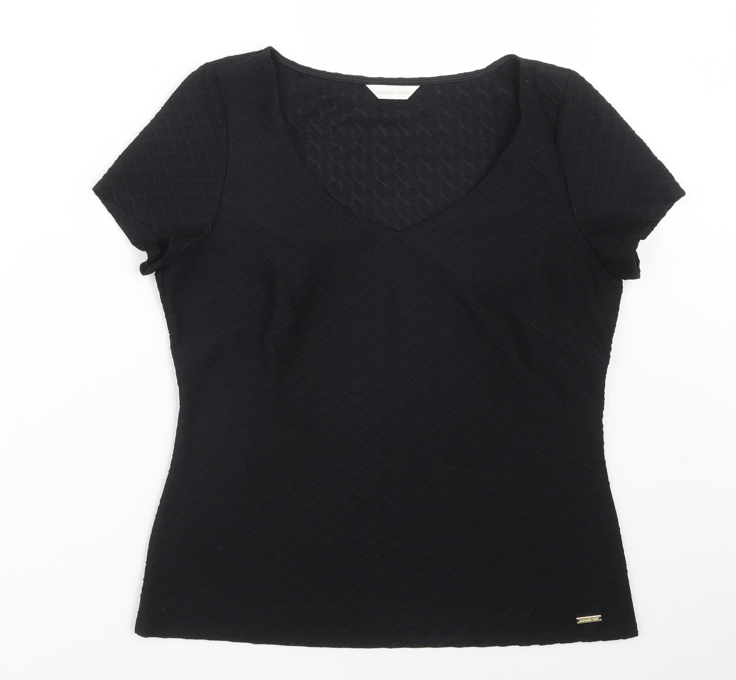 Jacques Vert Womens Black Argyle/Diamond  Basic T-Shirt Size S V-Neck