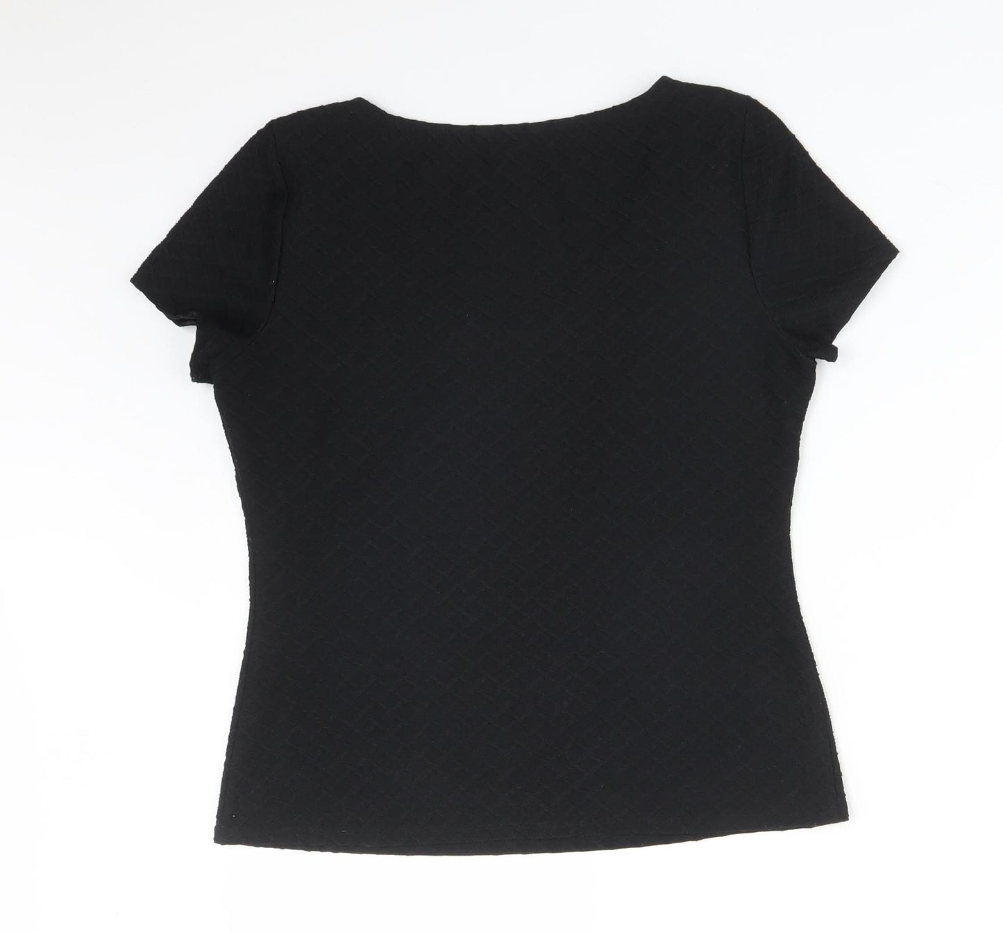 Jacques Vert Womens Black Argyle/Diamond  Basic T-Shirt Size S V-Neck
