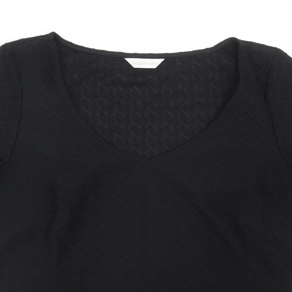 Jacques Vert Womens Black Argyle/Diamond  Basic T-Shirt Size S V-Neck