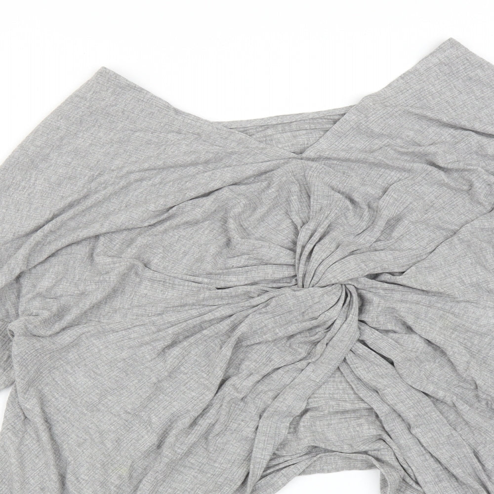 Preworn Womens Grey Striped Viscose Basic T-Shirt Size XL V-Neck