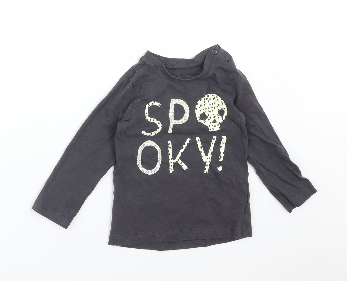 Mothercare Boys Grey  Cotton Basic T-Shirt Size 12-18 Months Round Neck  - SPOOKY