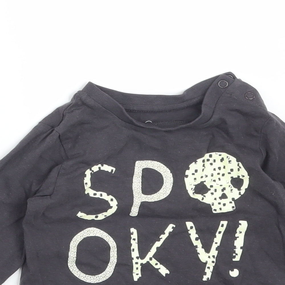 Mothercare Boys Grey  Cotton Basic T-Shirt Size 12-18 Months Round Neck  - SPOOKY