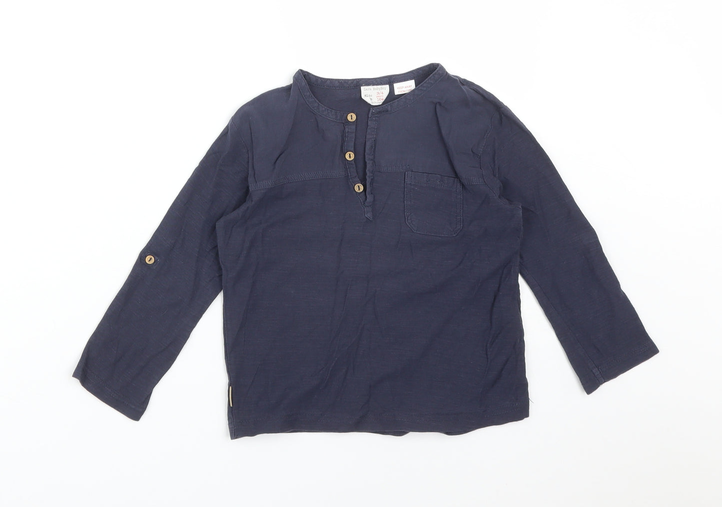 Zara Boys Blue  Cotton Basic T-Shirt Size 3-4 Years Round Neck