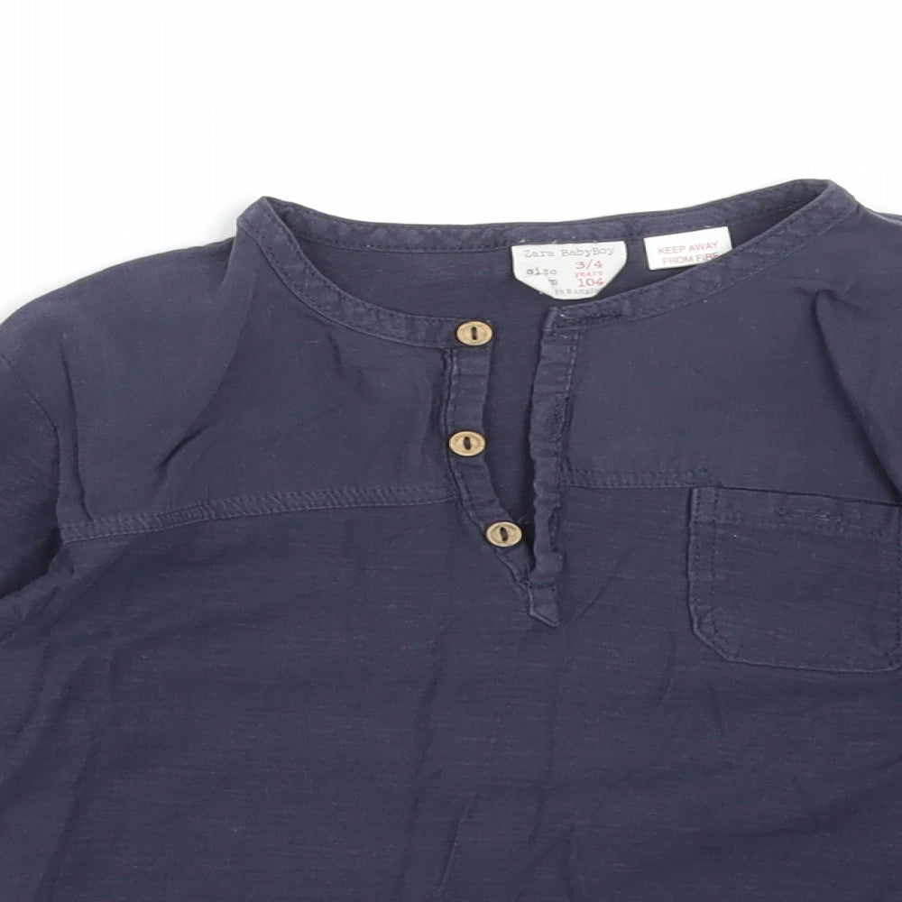 Zara Boys Blue  Cotton Basic T-Shirt Size 3-4 Years Round Neck