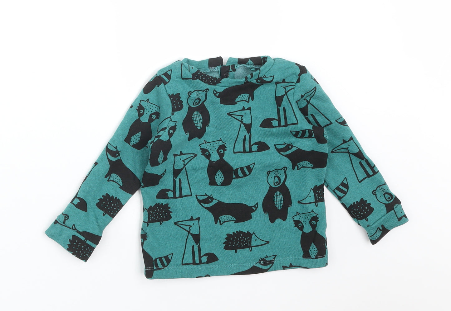 NEXT Boys Green Animal Print Cotton Basic T-Shirt Size 12-18 Months Round Neck  - ANIMALS