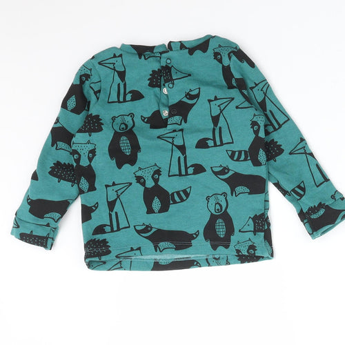 NEXT Boys Green Animal Print Cotton Basic T-Shirt Size 12-18 Months Round Neck  - ANIMALS