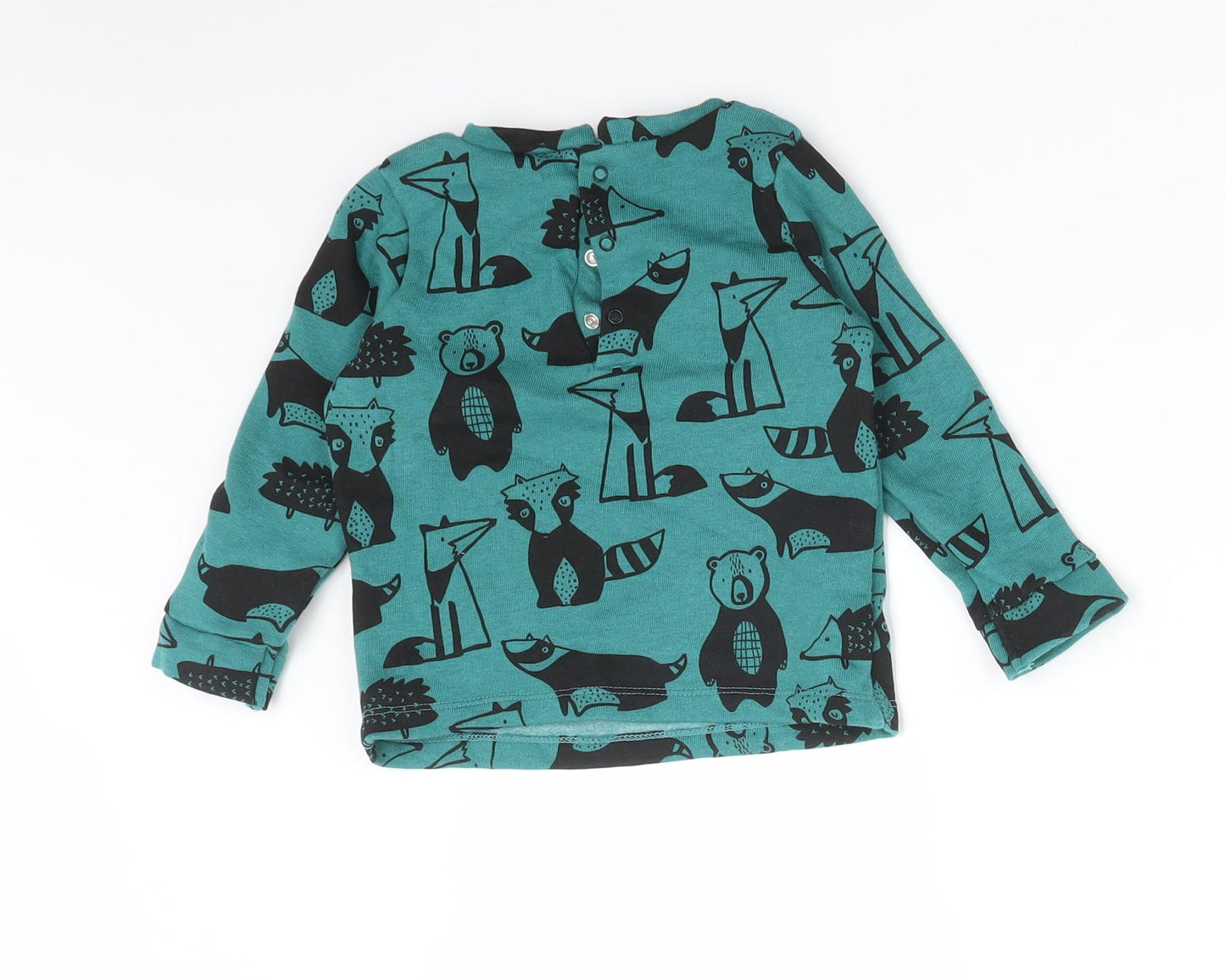 NEXT Boys Green Animal Print Cotton Basic T-Shirt Size 12-18 Months Round Neck  - ANIMALS