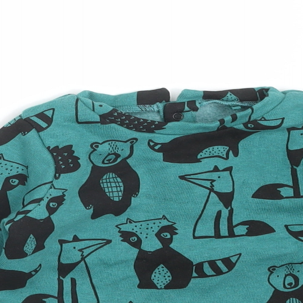 NEXT Boys Green Animal Print Cotton Basic T-Shirt Size 12-18 Months Round Neck  - ANIMALS