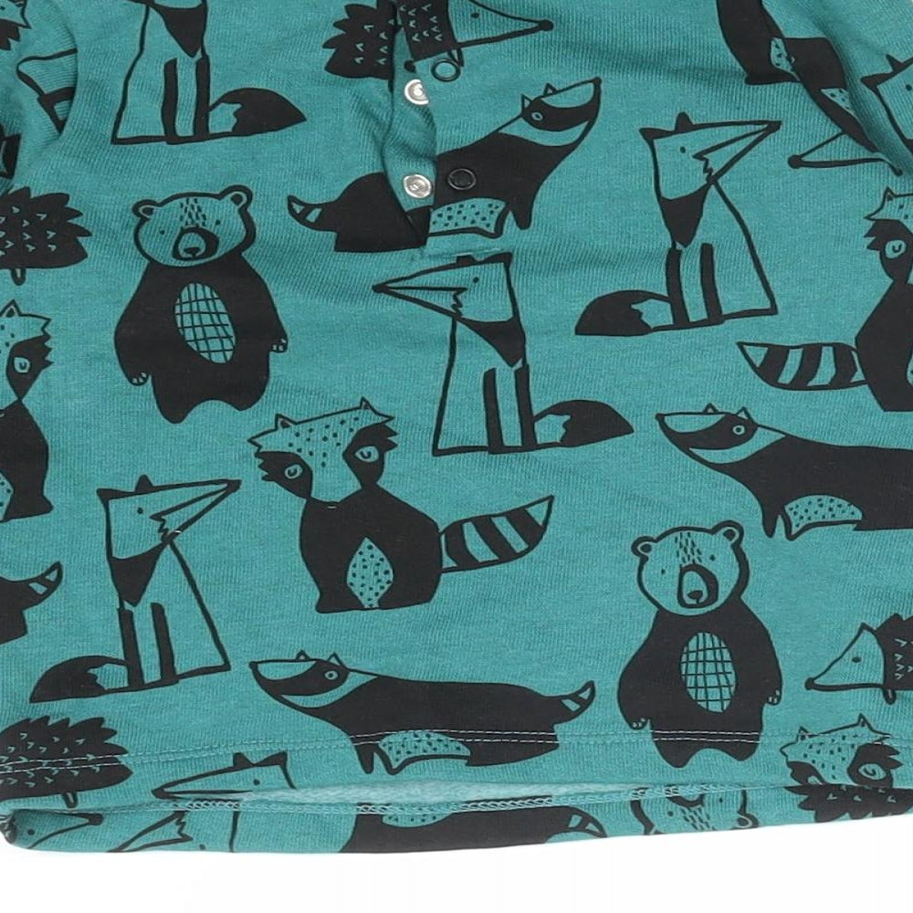 NEXT Boys Green Animal Print Cotton Basic T-Shirt Size 12-18 Months Round Neck  - ANIMALS